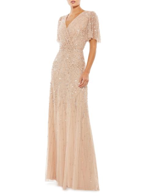 MAC DUGGAL Women's Sequined Beaded Tulle Gown - Beige