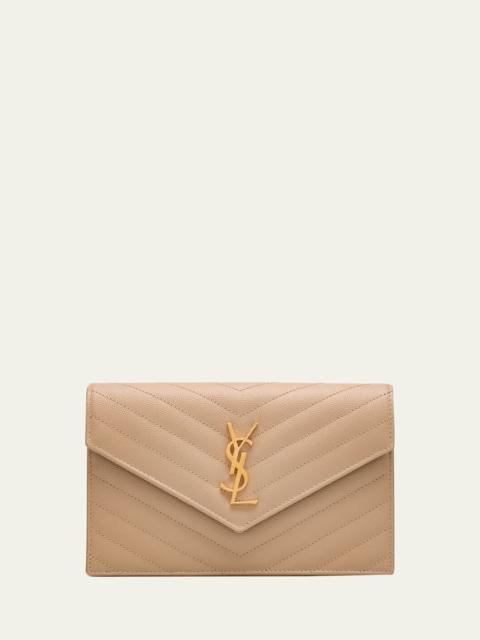 SAINT LAURENT Small YSL Wallet on Chain in Grain Leather