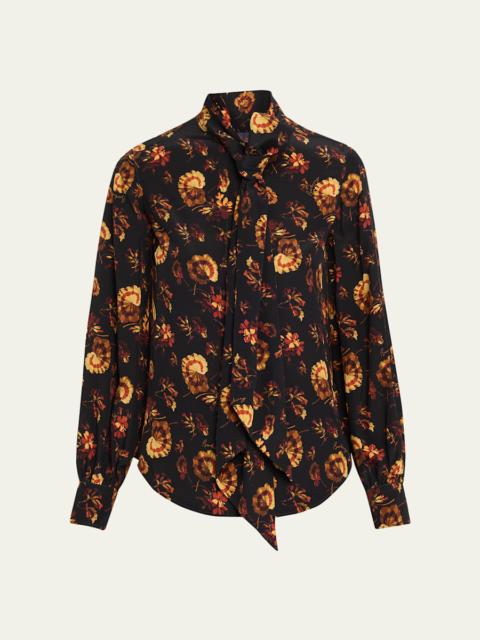 Burberry Lina Floral Silk Neck-Scarf Button-Down Shirt