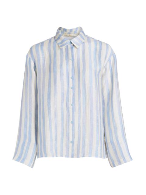 MARIE OLIVER Women's Nico Striped Button-Front Beach Shirt - Agua