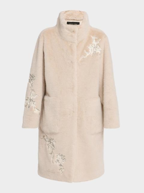KOBI HALPERIN Peggy Crystal Applique Faux Fur Coat