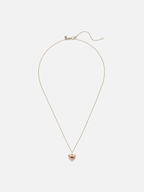 SYDNEY EVAN Fluted Heart 14kt gold chain necklace with ruby