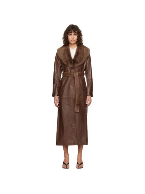 NOUR HAMMOUR Brown Dakota Glamorous Leather Coat
