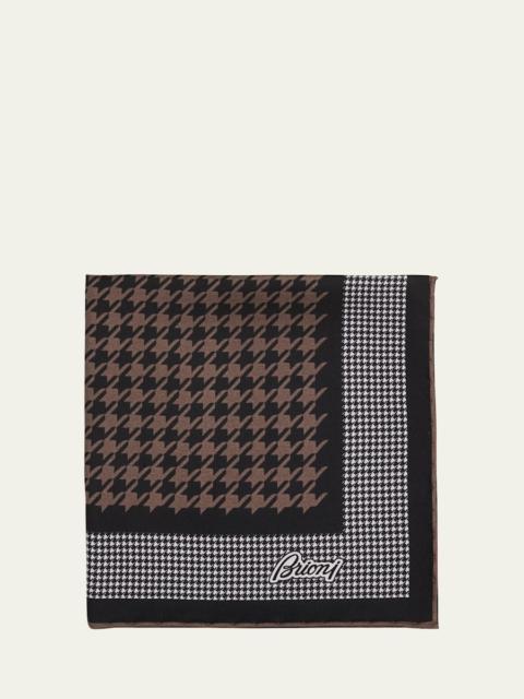 Brioni Men's Mixed Houndstooth Silk Pocket Square