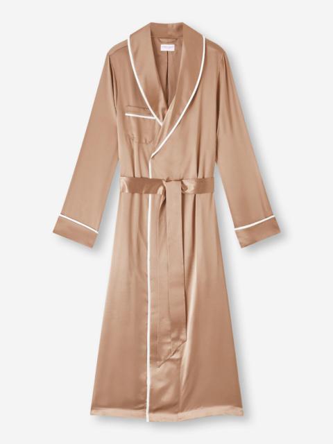 Derek Rose Women's Long Dressing Gown Bailey Silk Satin Gold