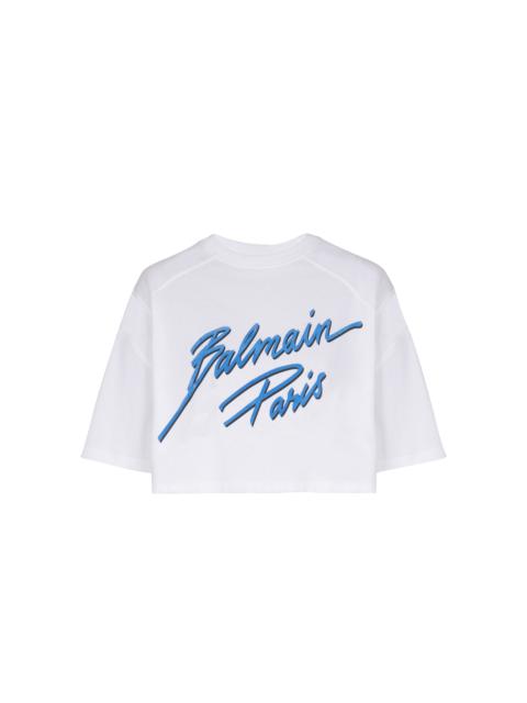 Balmain Cropped T-shirt with flocked Balmain Letter logo