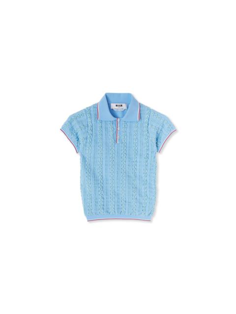 Cable-knit polo shirt in technical yarn