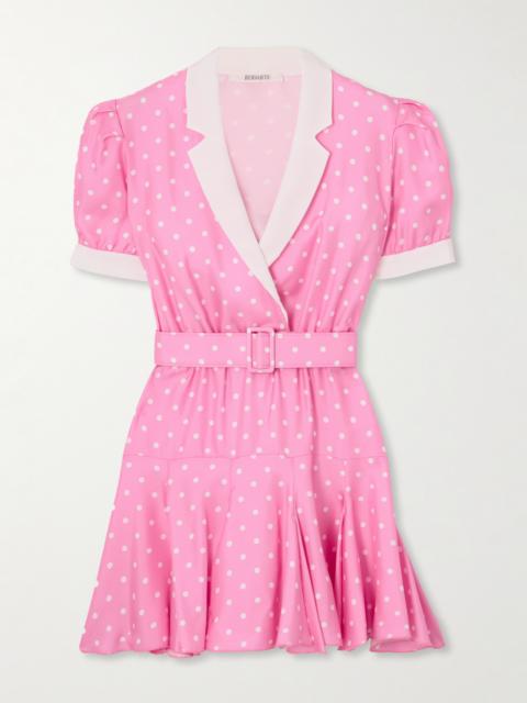 RODARTE Belted Wrap-effect Pleated Polka-dot Silk-twill Mini Dress