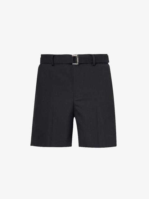 Branded-belt pressed-crease woven shorts