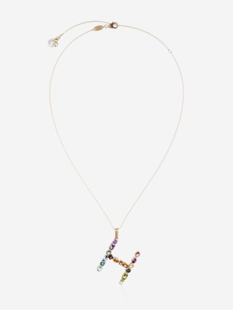 Dolce & Gabbana Rainbow alphabet H pendant in yellow gold with multicolor fine gems