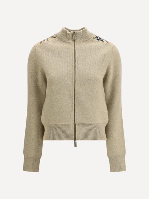 Cashmere and wool Cardigan with Check applications