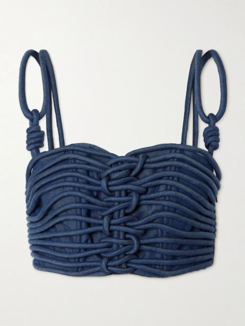 ANDRES OTALORA Redes cropped corded chambray top Indigo