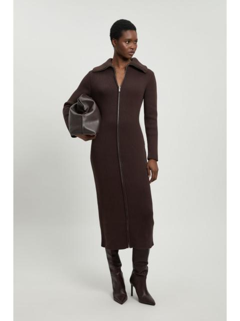 KAREN MILLEN Cotton Zip Through Collar Knitted Midi Dress