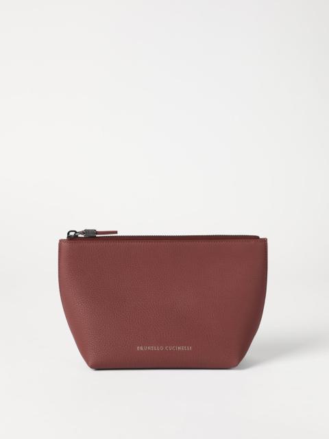 Brunello Cucinelli Grained calfskin pouch with shiny zipper pull