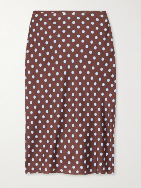 POSSE Leo Polka-dot Tencel-blend Satin Midi Skirt