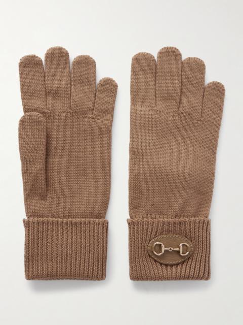 GUCCI Horsebit-detailed Leather-trimmed Wool Gloves