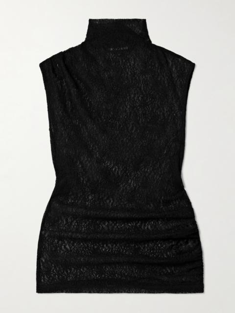 VERONICA BEARD Mylie Ruched Stretch-lace Turtleneck Top