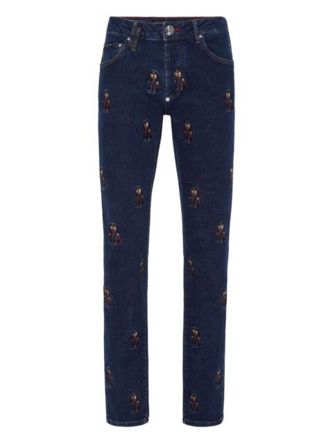 PHILIPP PLEIN bear-embroidered jeans