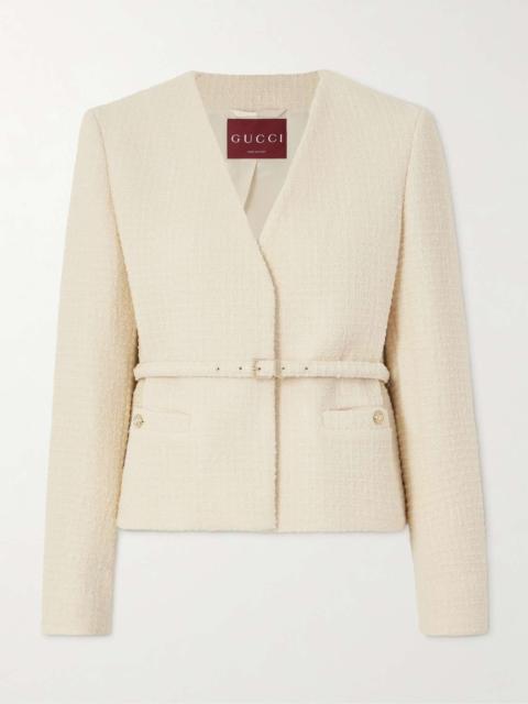 Belted wool-blend bouclé-tweed jacket