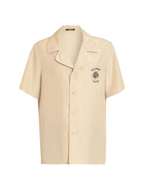 Balmain Men's Sun Embroidered Silk Shirt - Beige Clair Marron