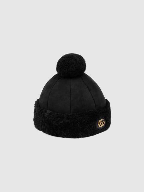 GUCCI Suede hat with shearling trim