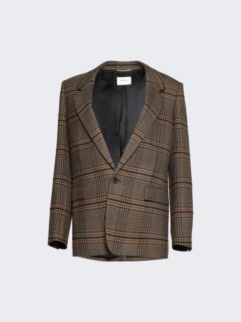 SAINT LAURENT Single Breasted Blazer Marron Beige Roux