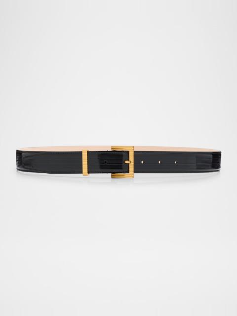 Balmain Perfume Striped Patent Leather Belt