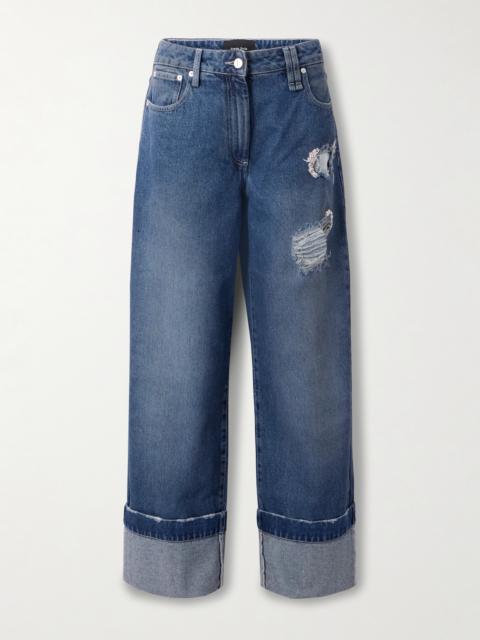Simone Rocha Embellished Distressed Wide-leg Jeans