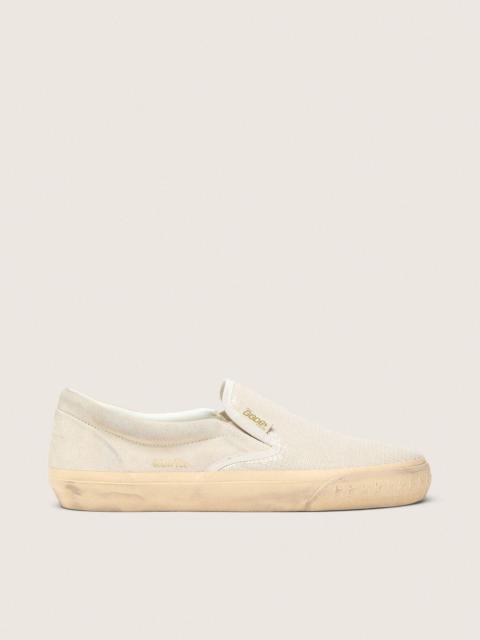 Golden Goose Women’s VCE Penstar in beige suede and pearl-colored sequins