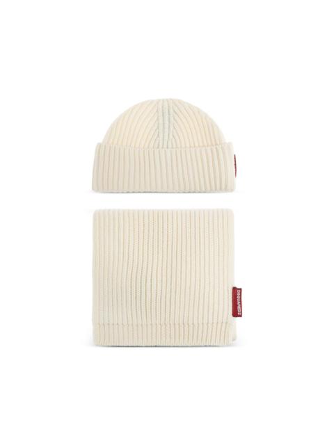DSQUARED2 logo-patch ribbed beanie hat set