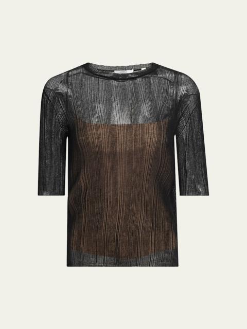 Vince Double-Layered Ribbed Elbow-Sleeve Top