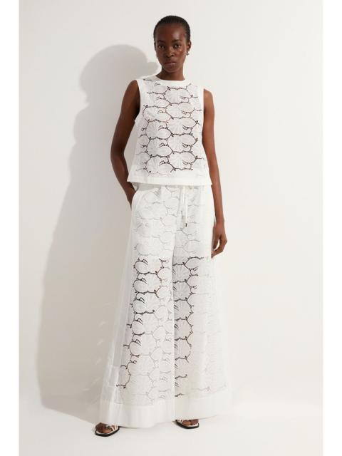 KAREN MILLEN Cotton Cutwork Panelled Woven Wide Leg Trouser