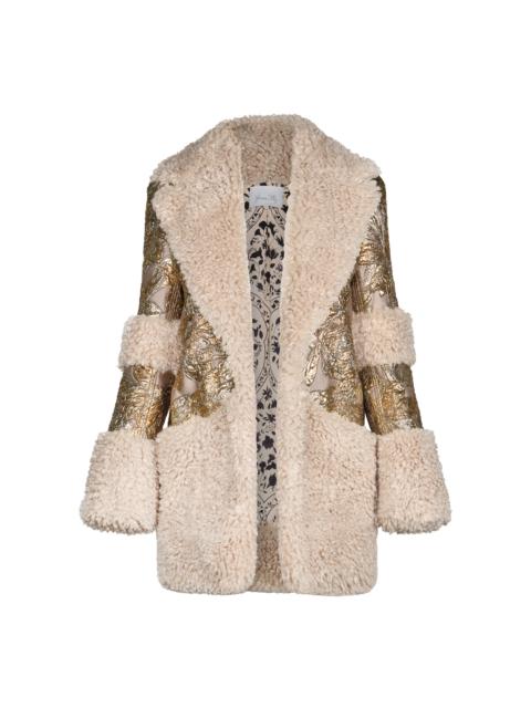 Johanna Ortiz Metallic Furry Jacket dark green