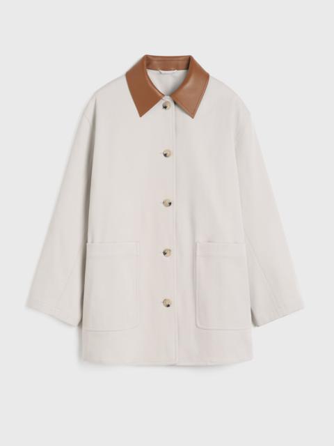 Totême Leather-collar cotton barn jacket pebble