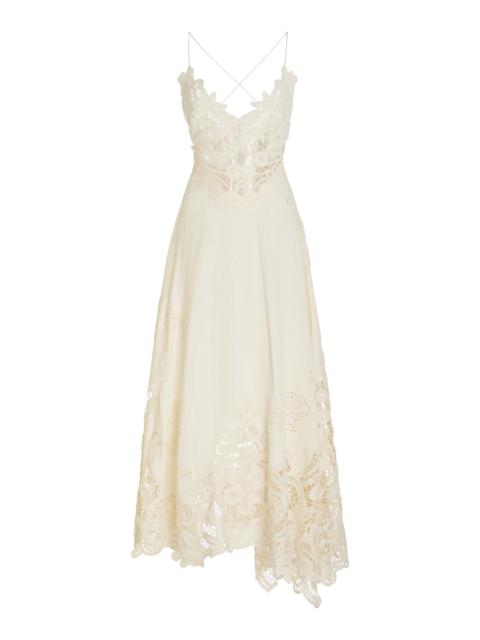 Brigitte Embroidered Linen Midi Dress white