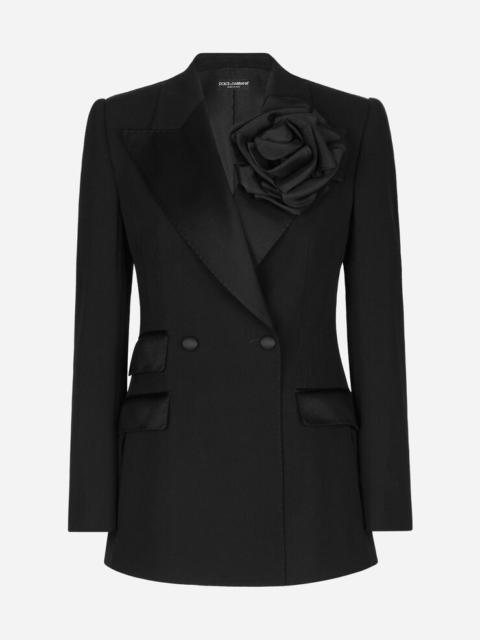 Dolce & Gabbana Double-breasted woolen jacket with flower appliqué