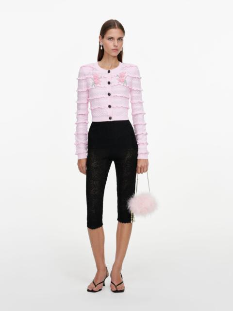 self-portrait Pink Flower Pointelle Knit Cardigan