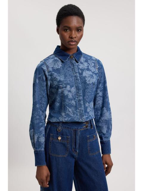 KAREN MILLEN Denim & Jacquard Contrast Wide Leg Jean