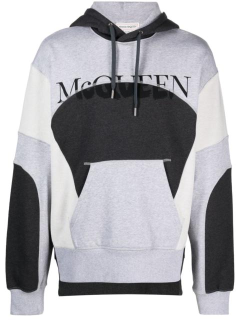 logo-print panelled hoodie