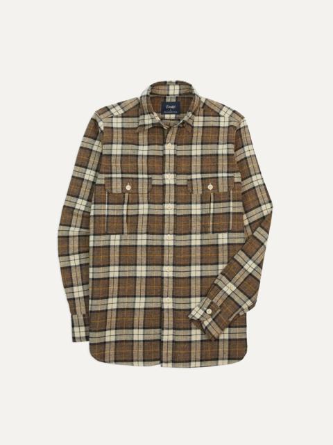 Drake's Brown Check Brushed Cotton Two-Pocket Work Shirt