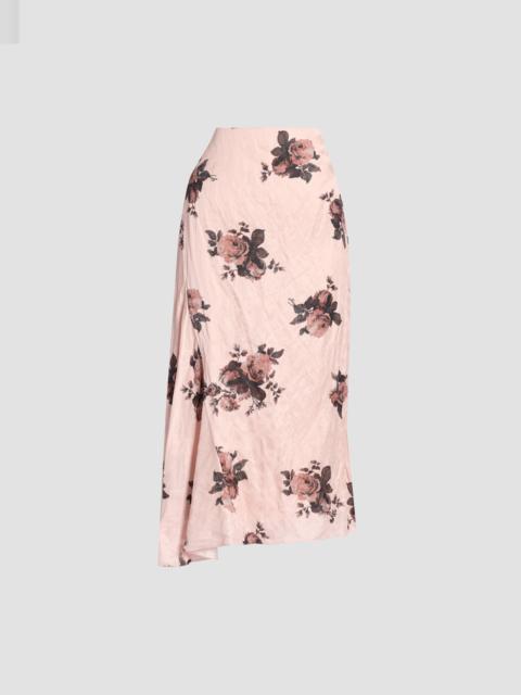 Erdem FLORAL CRUSHED SATIN DRAPED MIDI SKIRT