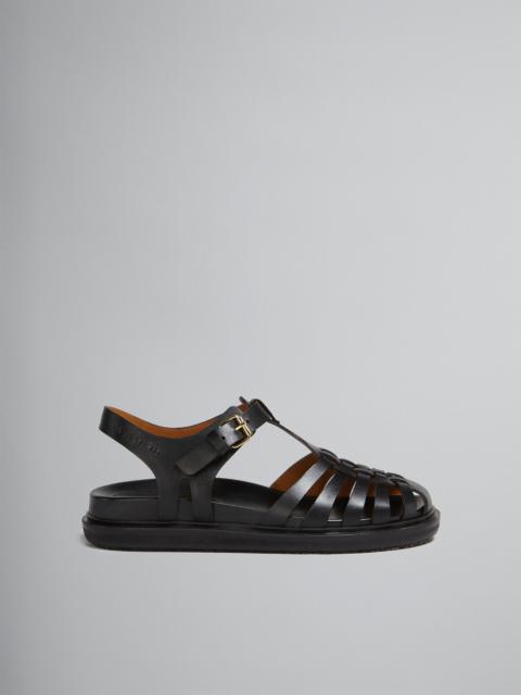 Marni BLACK LEATHER FISHERMAN'S SANDAL