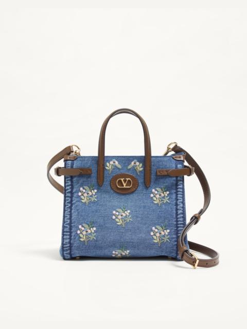 Valentino VALENTINO GARAVANI ANTIBES SMALL EMBROIDERED SHOPPING BAG IN DENIM
