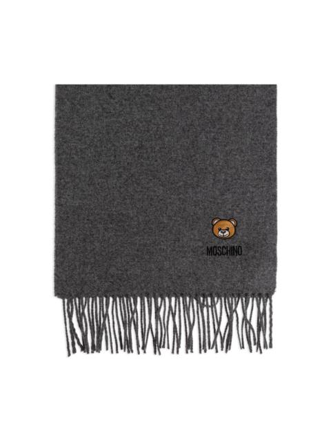 Moschino teddy-embroidered fringed scarf