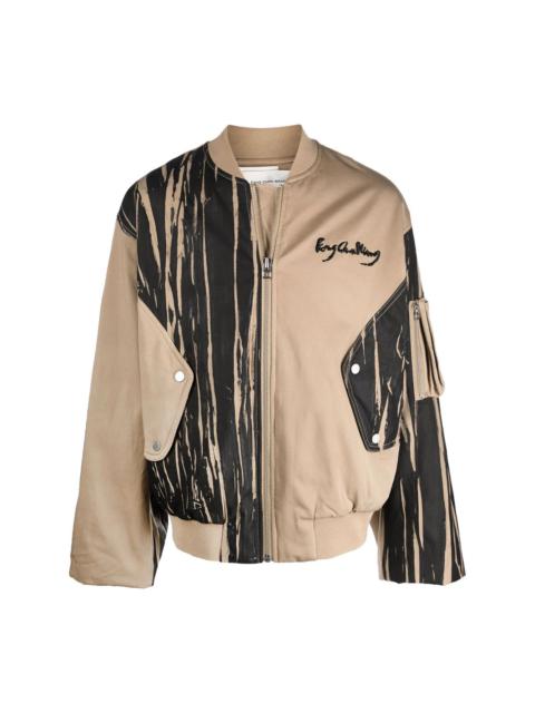 striped graphic bomber jacket