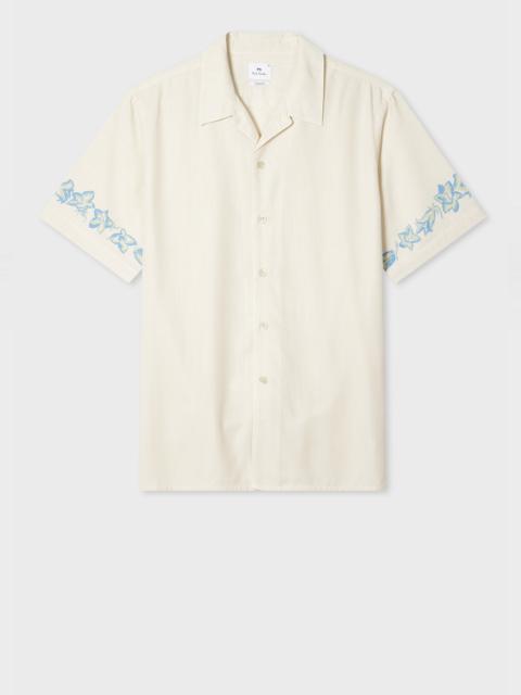 Paul Smith Ecru Lyocell-Cotton Floral Trim Short-Sleeve Shirt