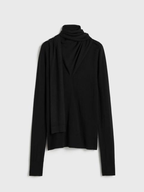 Draped-scarf fine knit black