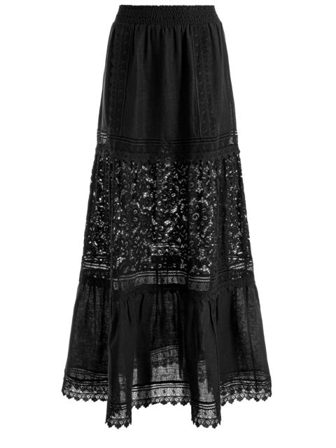 Alice + Olivia REISE EMBROIDERED TIERED MAXI SKIRT
