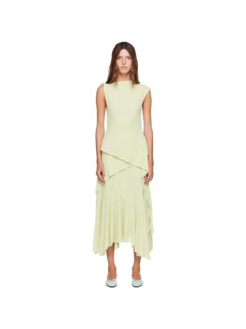 GANNI Green Marl Mesh Draped Knot Detailing Maxi Dress