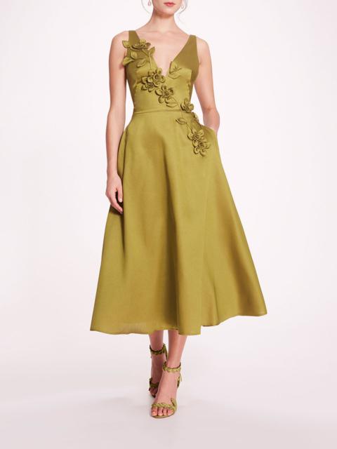 Marchesa FLORAL MIKADO MIDI DRESS